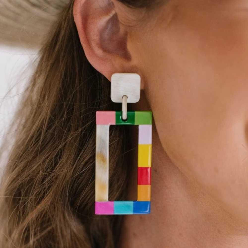Rainbow Colorblock earrings - Picture 5 of 5